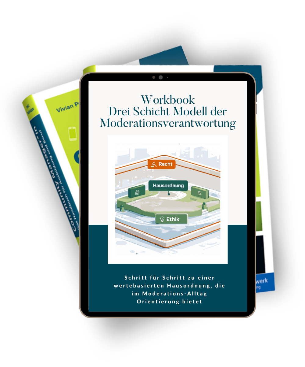 Symbolbild für das Workbook Drei Schicht Modell der Moderationsverantwortung, Schritt für Schritt zu einer Hausordnung, die im Moderationsalltag für Orientierung sorgt.